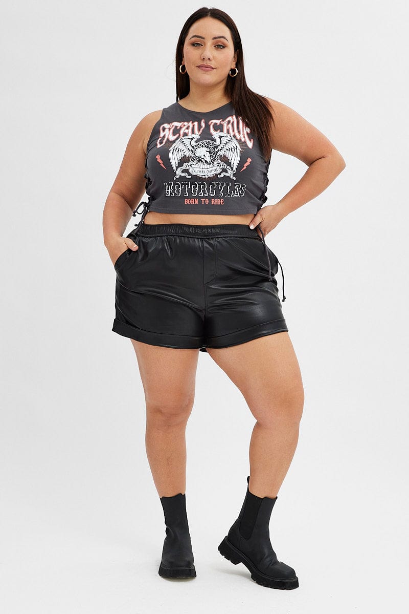 Black Faux Leather Shorts Athletic Waist for YouandAll Fashion