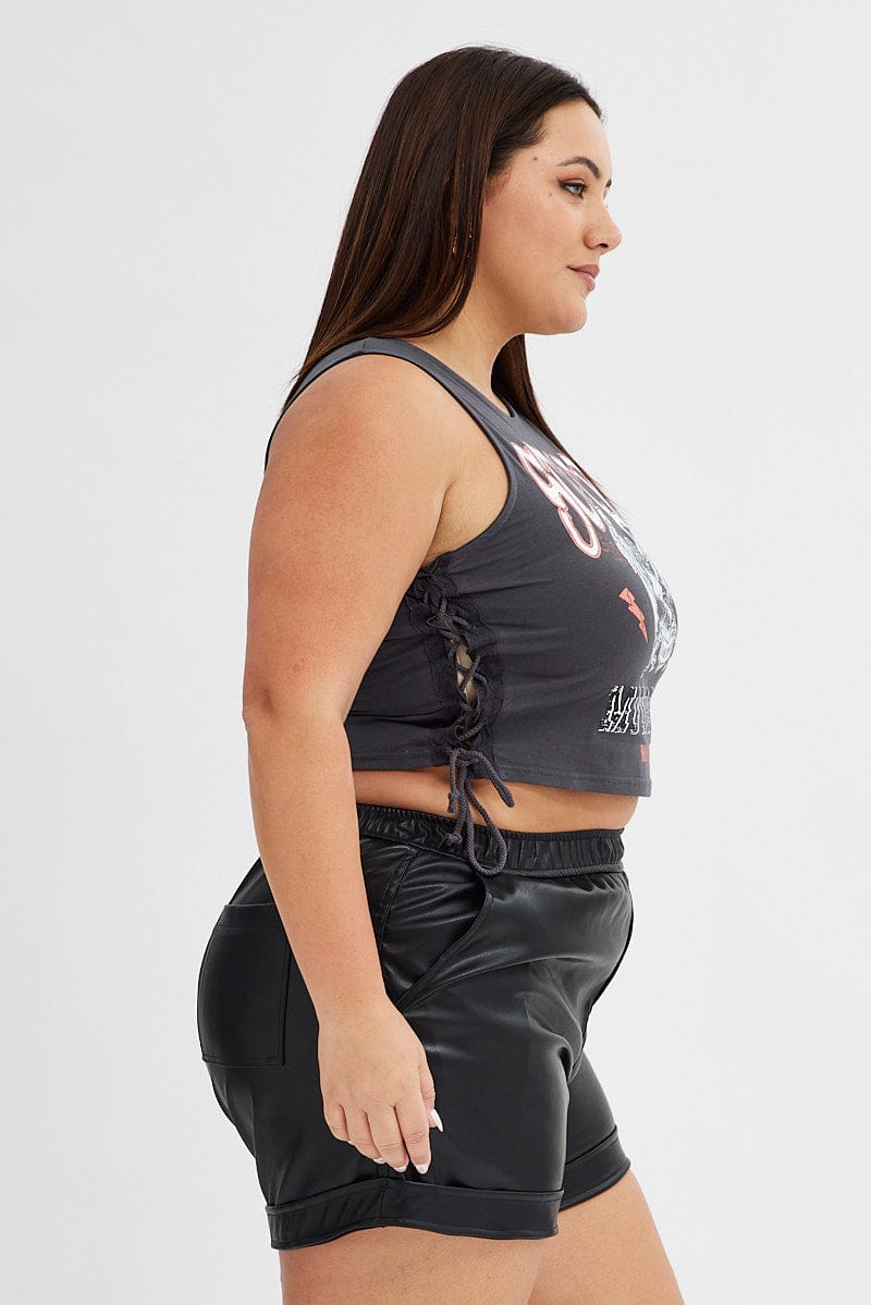 Black Faux Leather Shorts Athletic Waist for YouandAll Fashion