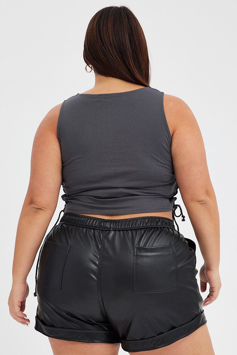 Black Faux Leather Shorts Athletic Waist for YouandAll Fashion