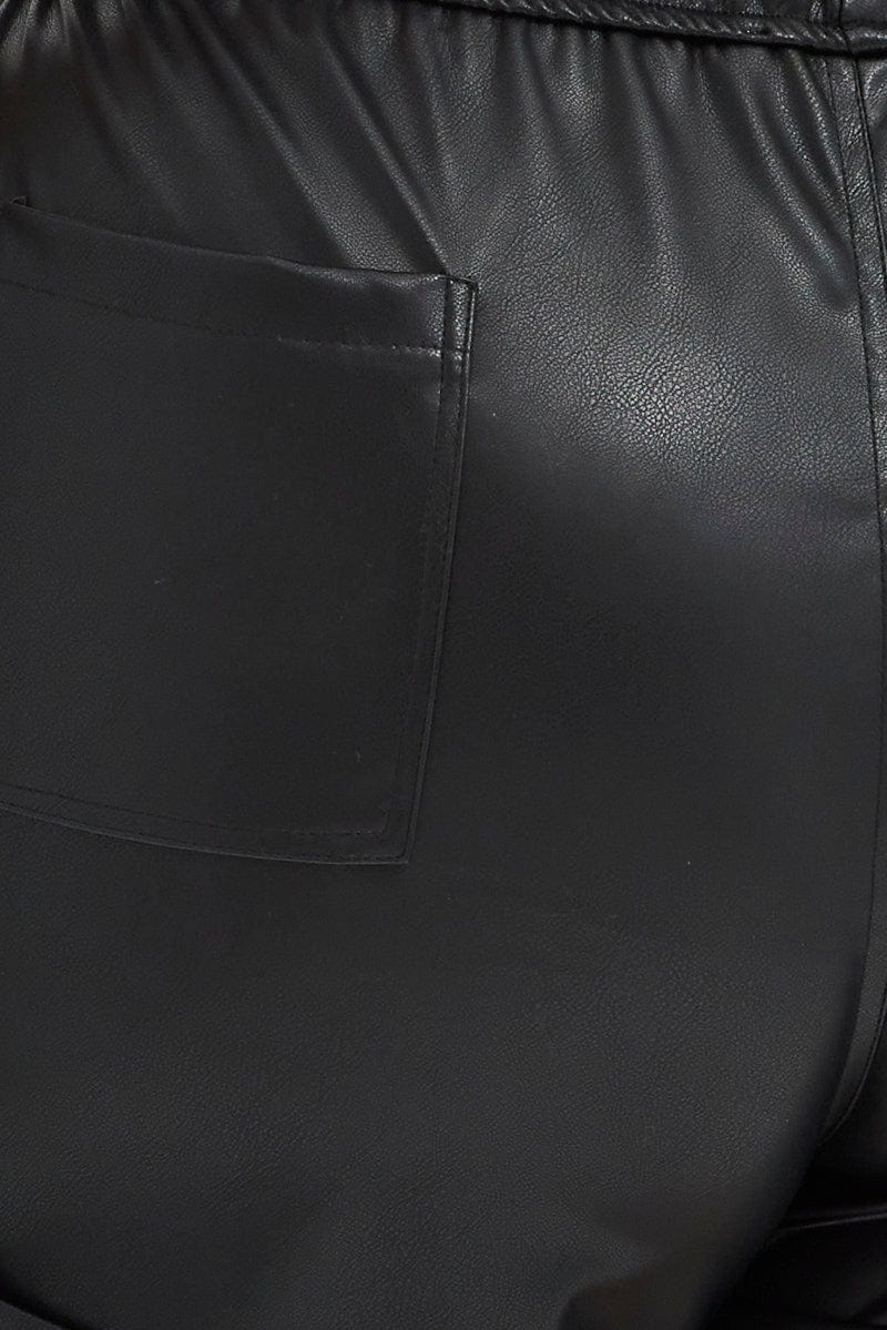 Black Faux Leather Shorts Athletic Waist for YouandAll Fashion
