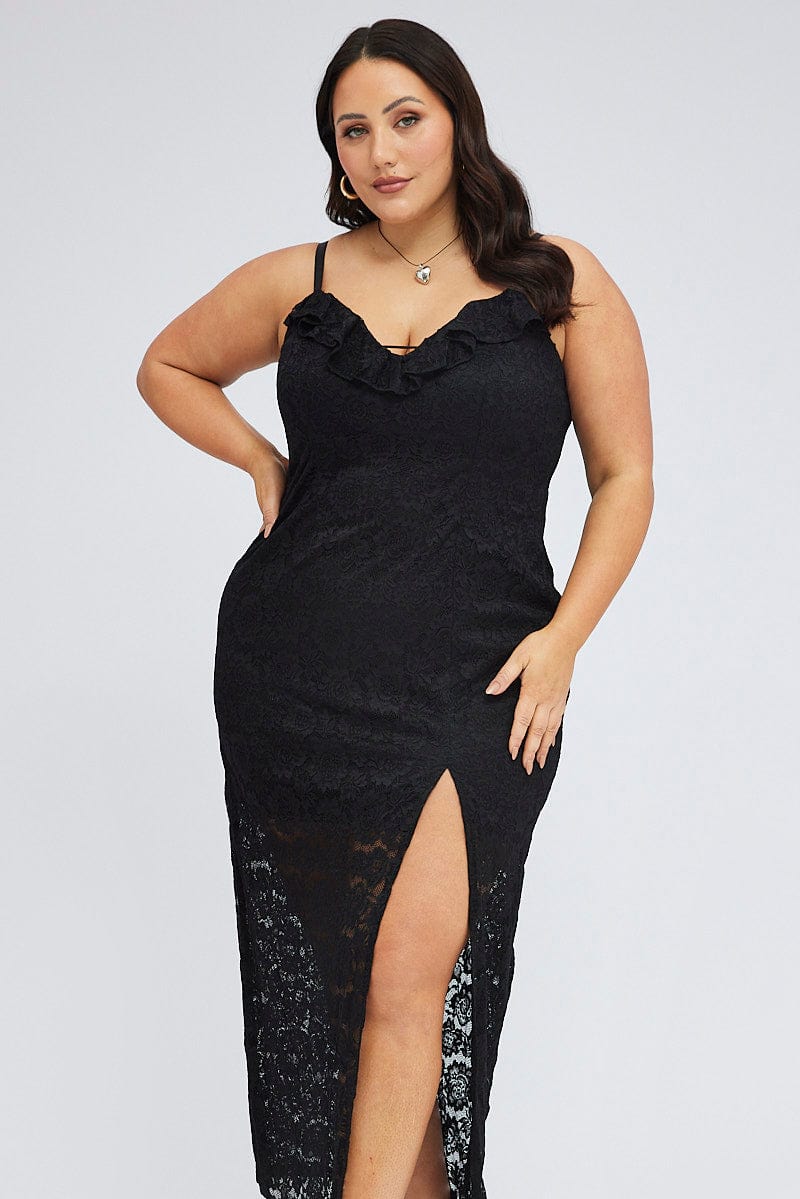Black Midi Dress Sleeveless Lace for YouandAll Fashion