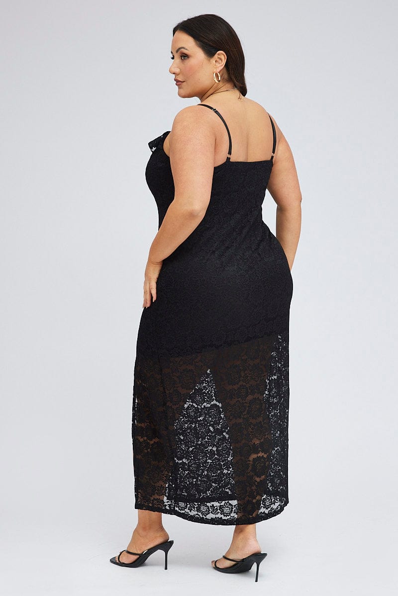 Black Midi Dress Sleeveless Lace for YouandAll Fashion