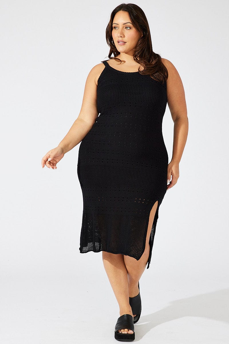 Black Crochet Knit Dress Sleeveless for YouandAll Fashion