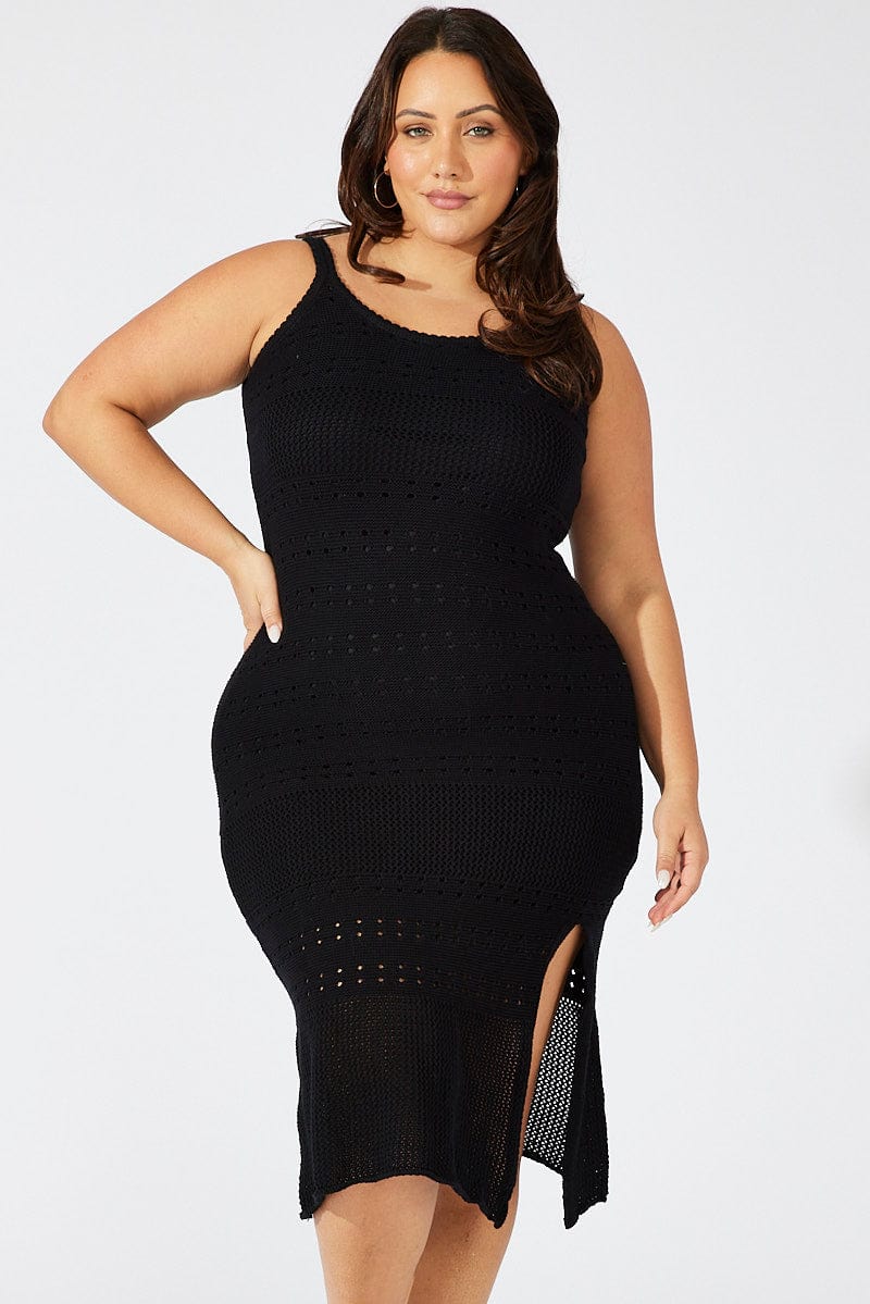 Black Crochet Knit Dress Sleeveless for YouandAll Fashion
