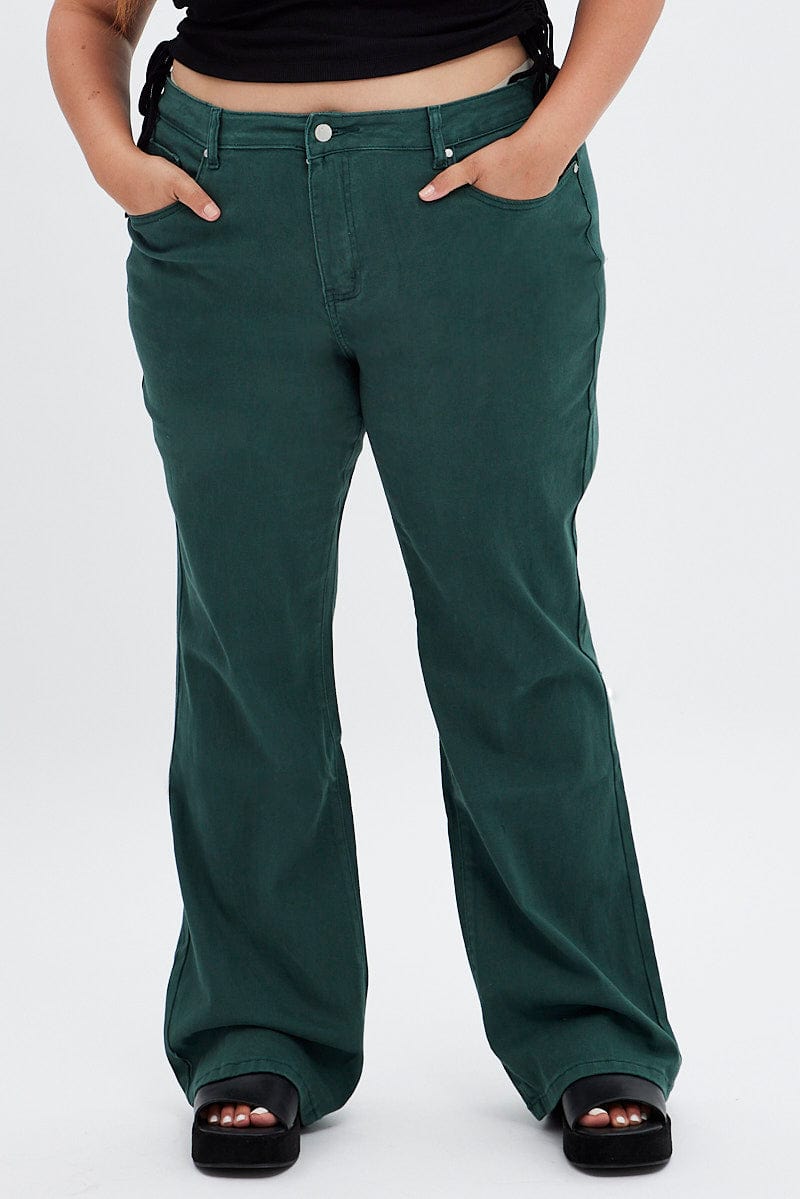 Green Flare Denim Jeans High rise for YouandAll Fashion
