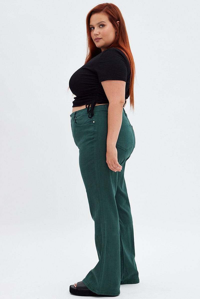 Green Flare Denim Jeans High rise for YouandAll Fashion