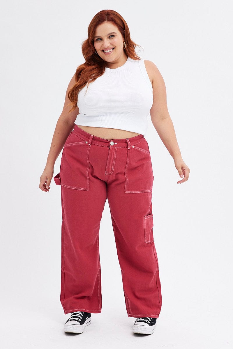 Red Cargo Jeans Out Pocket for YouandAll Fashion