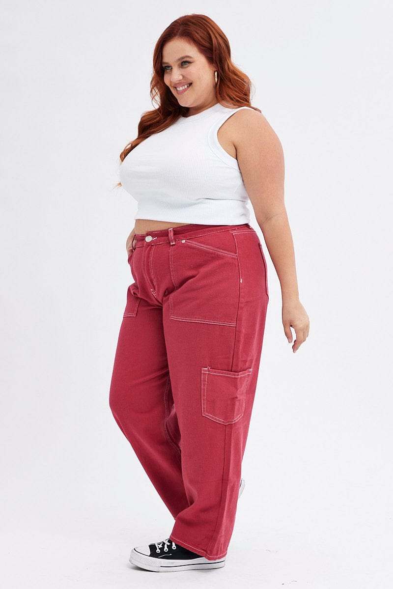 Red Cargo Jeans Out Pocket for YouandAll Fashion