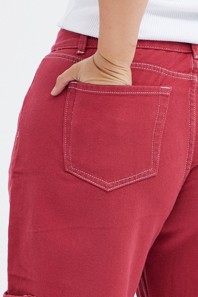 Red Cargo Jeans Out Pocket for YouandAll Fashion