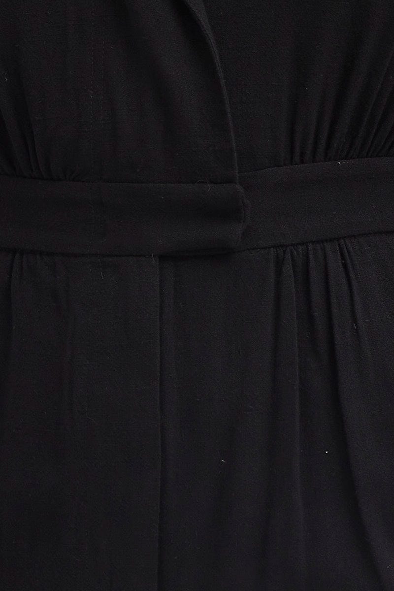 Black Jumpsuit V-Neck Short Sleeve Waist Tie For Women By You And All