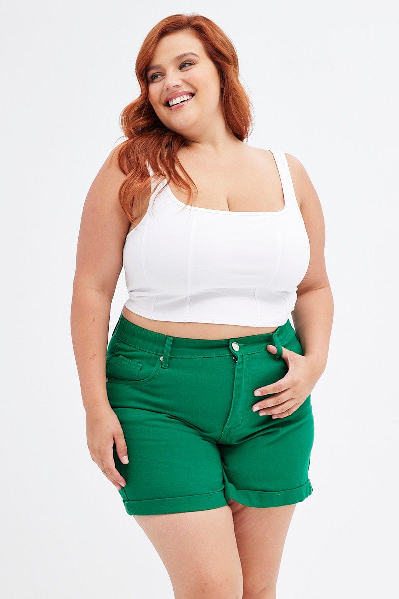 Green Mom Denim Shorts High Rise for YouandAll Fashion