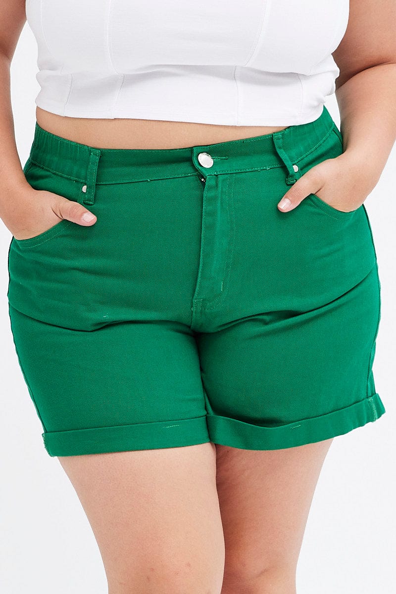 Green Mom Denim Shorts High Rise for YouandAll Fashion