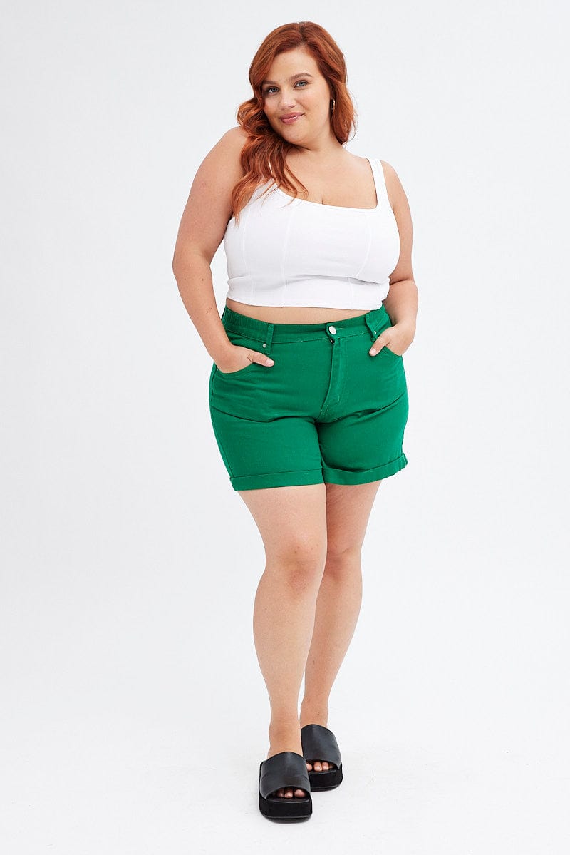 Green Mom Denim Shorts High Rise for YouandAll Fashion