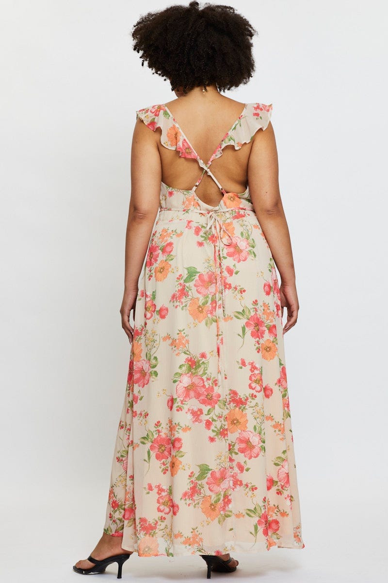 Floral Prt Maxi Dress V-Neck Sleeveless For Women By You And All