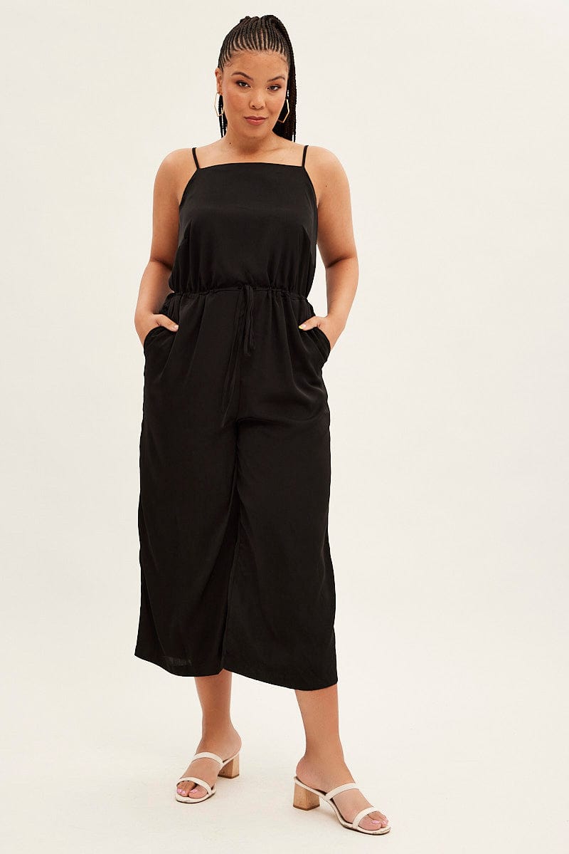 Black Strappy Jumpsuit High Neck Party Matte Satin for YouandAll Fashion