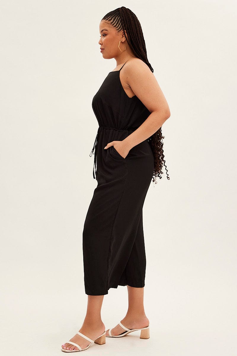 Black Strappy Jumpsuit High Neck Party Matte Satin for YouandAll Fashion