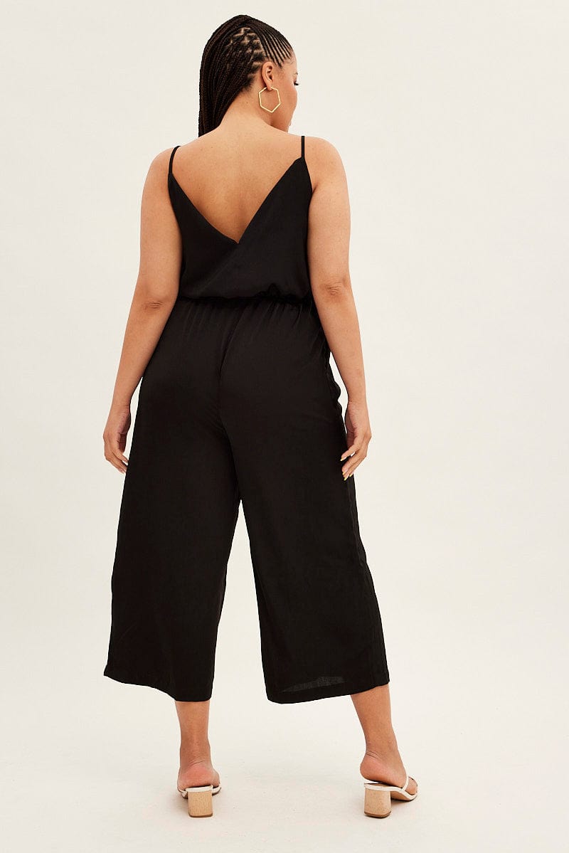 Black Strappy Jumpsuit High Neck Party Matte Satin for YouandAll Fashion