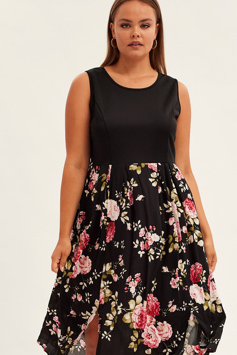 Print CREAM PRINT Sleeveless Plain Bodice Long Dress for YouandAll Fashion