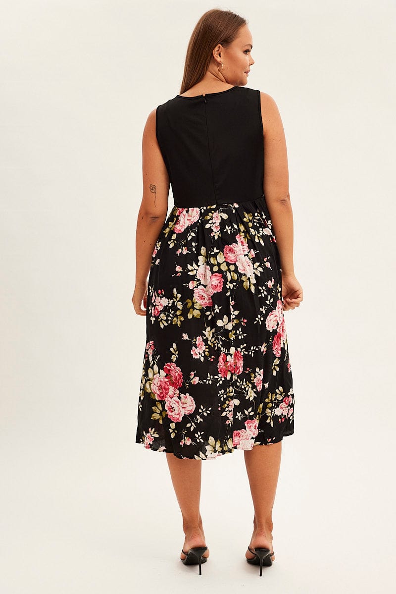 Print CREAM PRINT Sleeveless Plain Bodice Long Dress for YouandAll Fashion