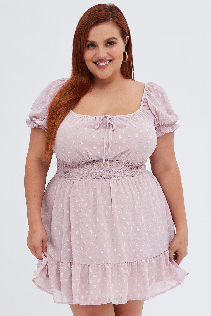 Pink Fit and Flare Dress Short Sleeve Ruched Bust for YouandAll Fashion