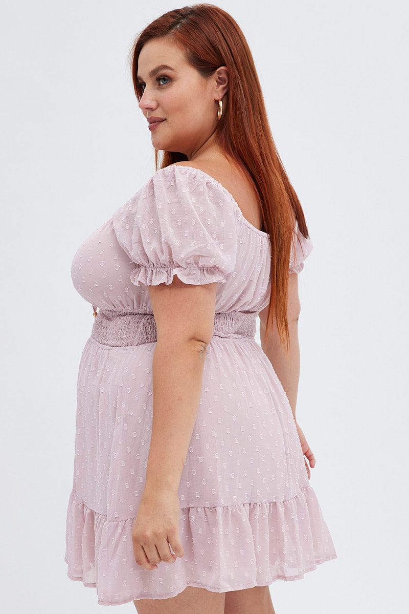 Pink Fit and Flare Dress Short Sleeve Ruched Bust for YouandAll Fashion