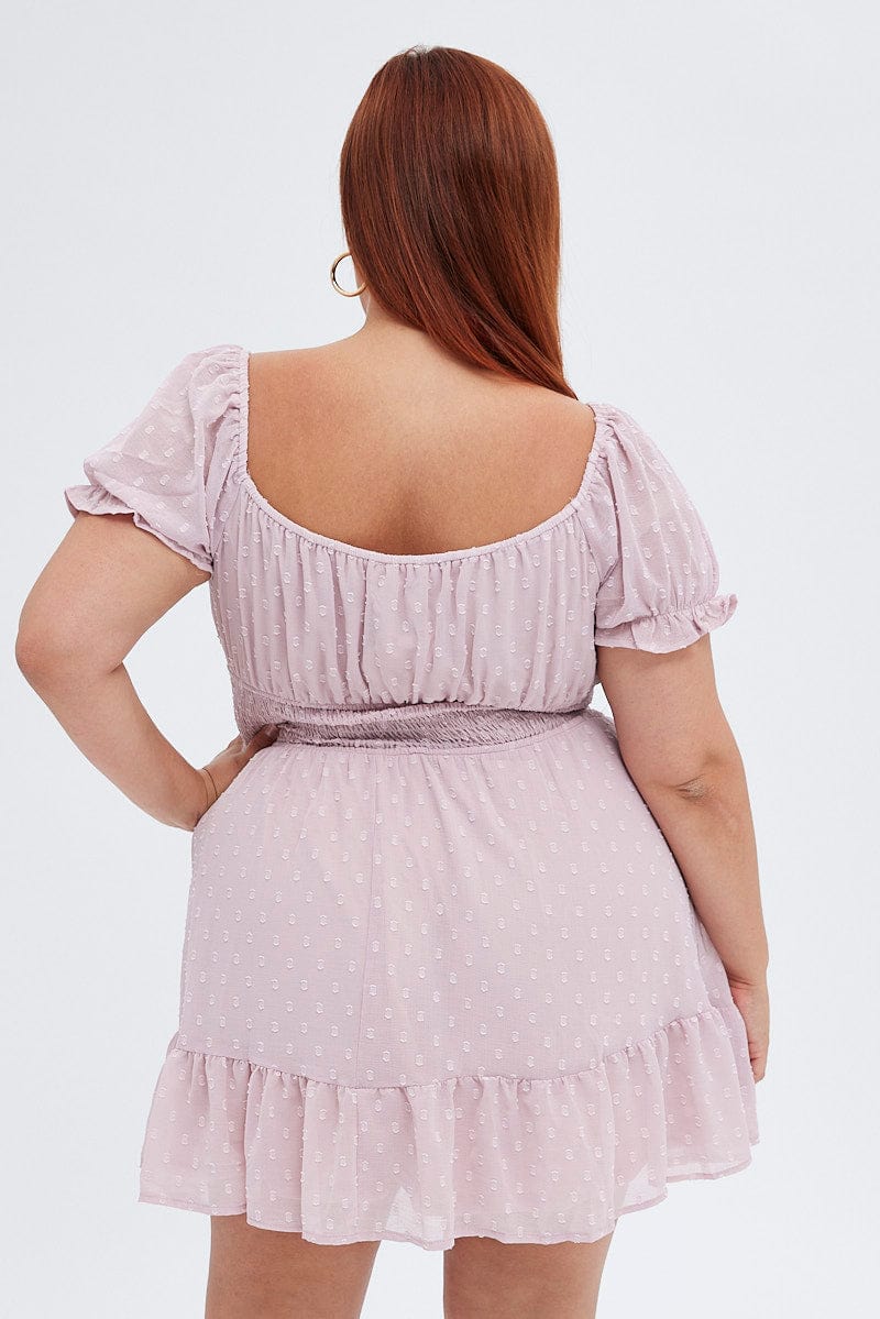 Pink Fit and Flare Dress Short Sleeve Ruched Bust for YouandAll Fashion