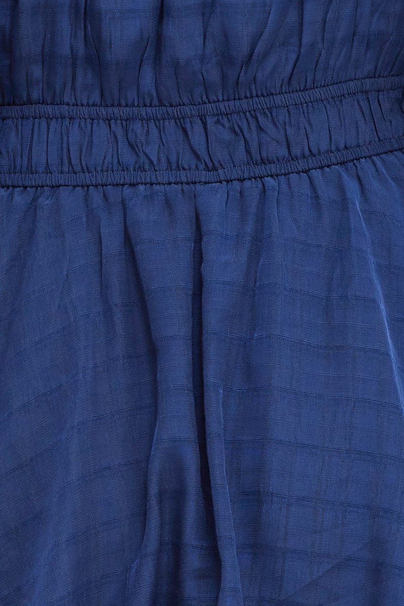 Blue Short Playsuit Textured Ruched Puff Sleeve for YouandAll Fashion