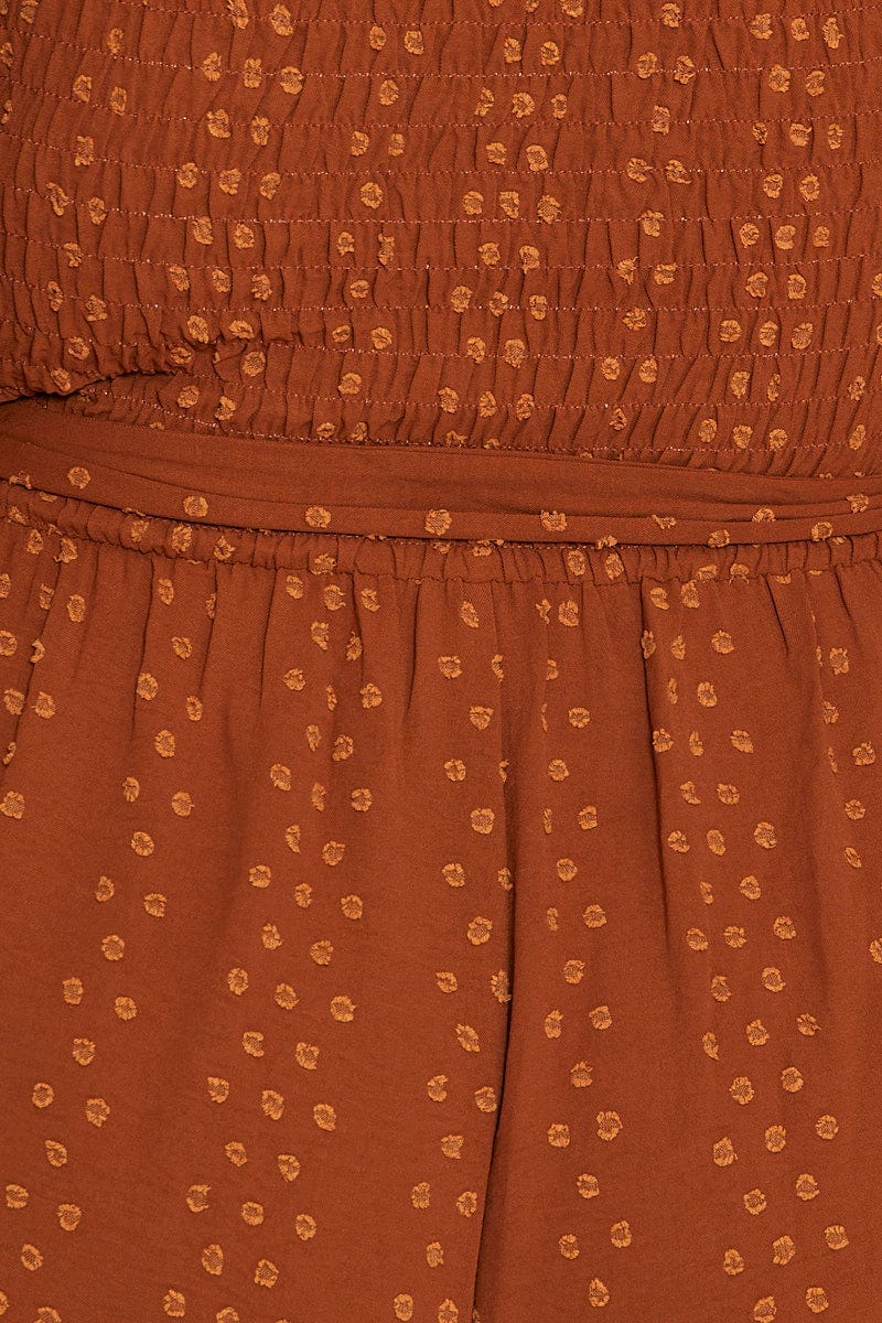 Rust 3/4 Sleeve Shirred Bodice Playsuit for Women by You and All