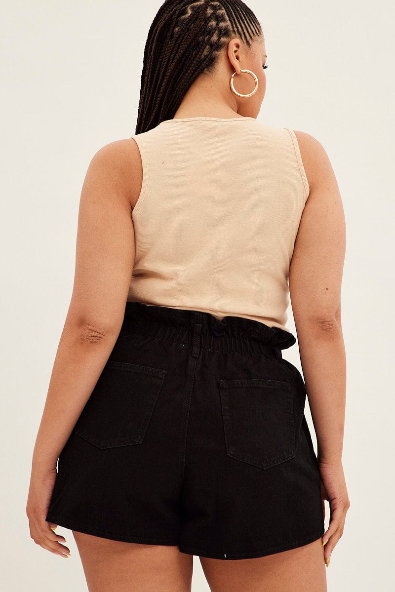 Beige Corset Top Sleeveless Crop Panel Rib Jersey for YouandAll Fashion