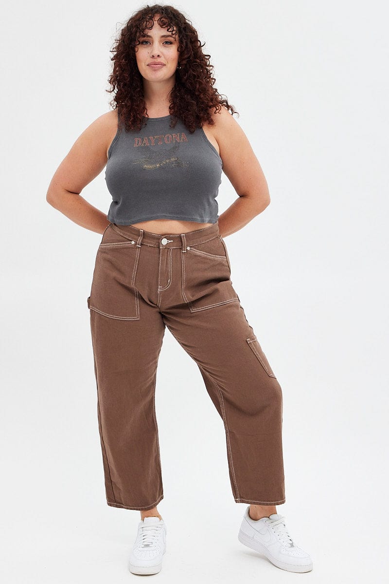 Grey Graphic Tank Daytona Crop Rib Jersey for YouandAll Fashion