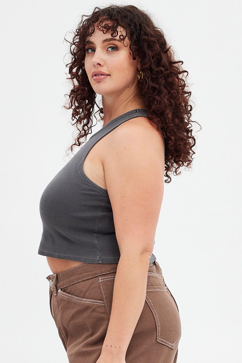 Grey Graphic Tank Daytona Crop Rib Jersey for YouandAll Fashion