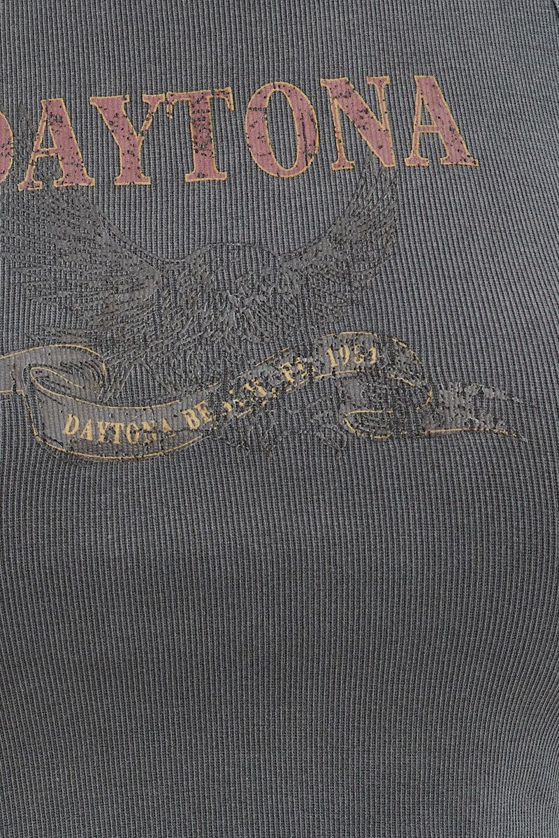 Grey Graphic Tank Daytona Crop Rib Jersey for YouandAll Fashion