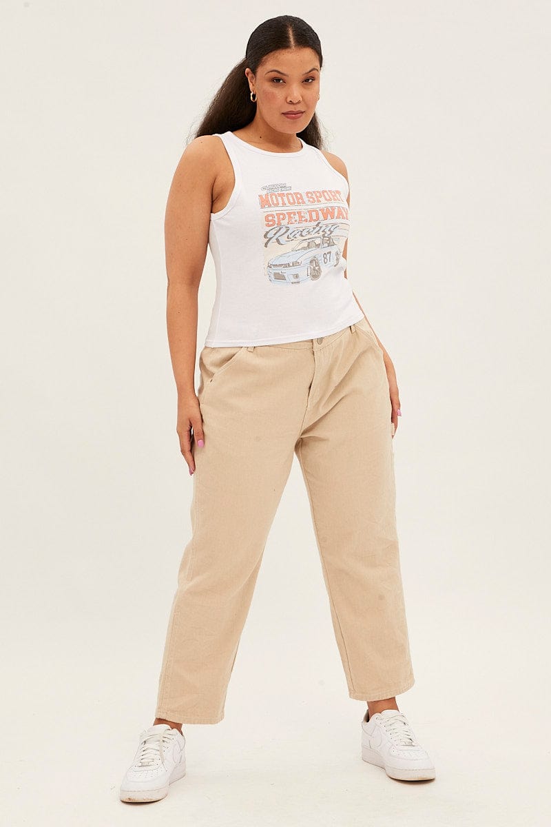 White Graphic Tank Top Crew Neck for YouandAll Fashion