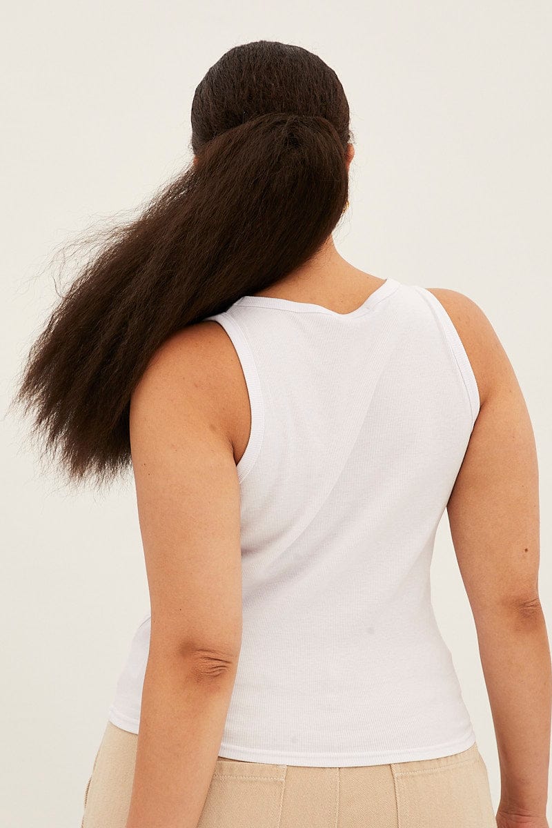 White Graphic Tank Top Crew Neck for YouandAll Fashion