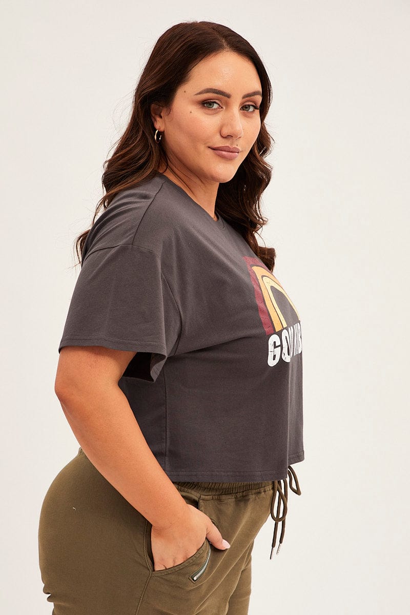 Grey Short Sleeve Crop Good Vibes Cotton T-Shirt for YouandAll Fashion