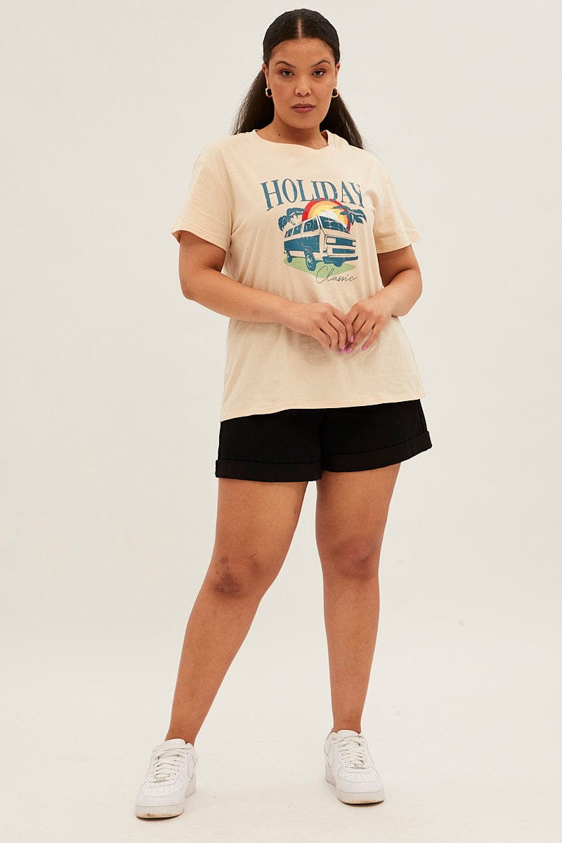 Beige Short Sleeve Holiday Regular T Shirt for YouandAll Fashion