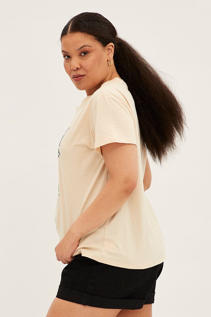 Beige Short Sleeve Holiday Regular T Shirt for YouandAll Fashion