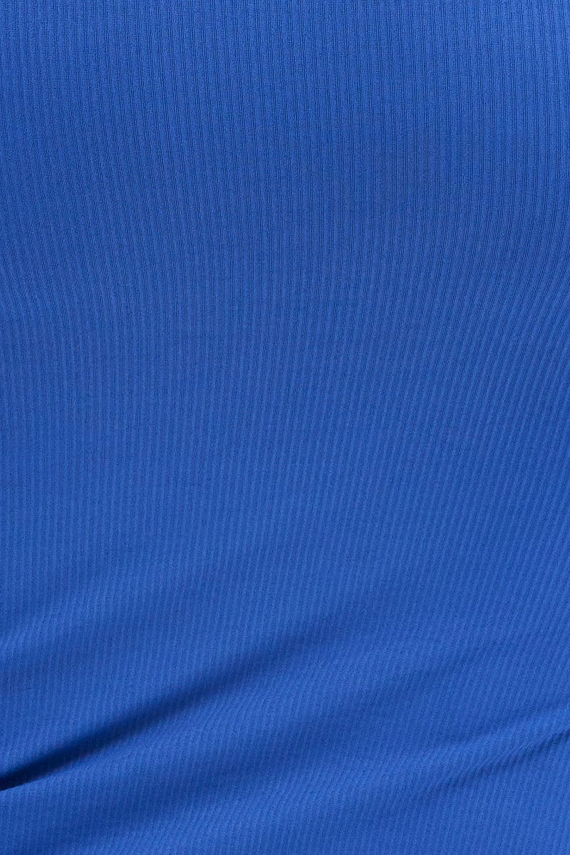 Blue Scoop Neck Top Rib Jersey Seamless Look for YouandAll Fashion