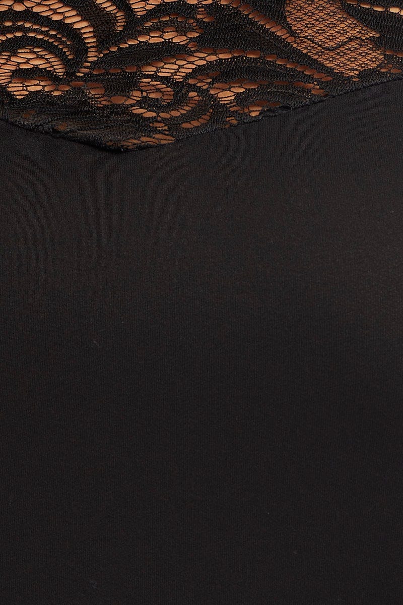 Black Short Sleeve Lace Trim Top For Women By You And All