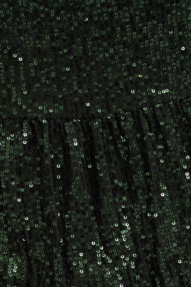 Green Sequin Camisole Top Shoestring Strap Peplum for YouandAll Fashion