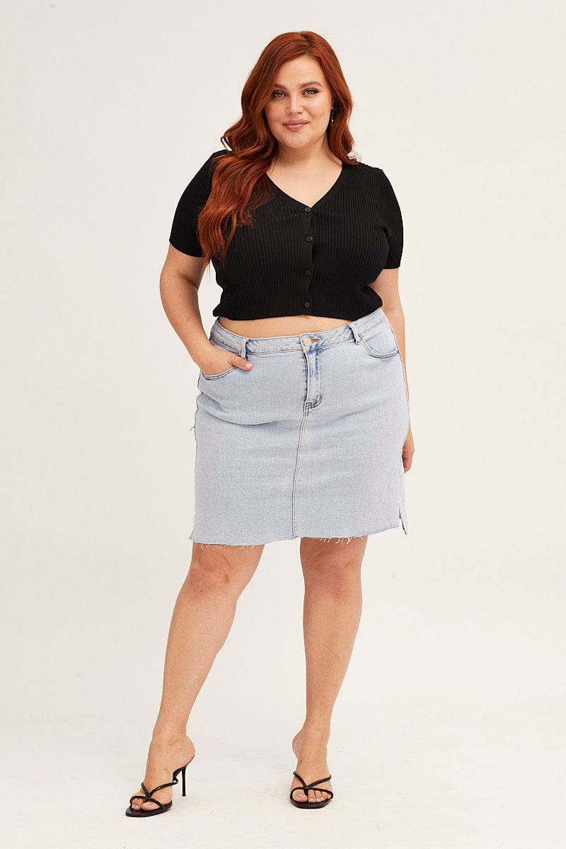 BLACK Cardigan Short Sleeve Ribbed  Crop Knit for Women by You + All