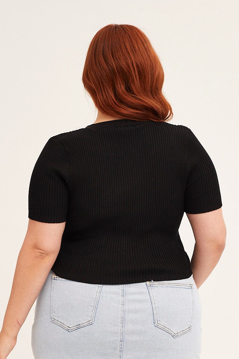 BLACK Cardigan Short Sleeve Ribbed  Crop Knit for Women by You + All