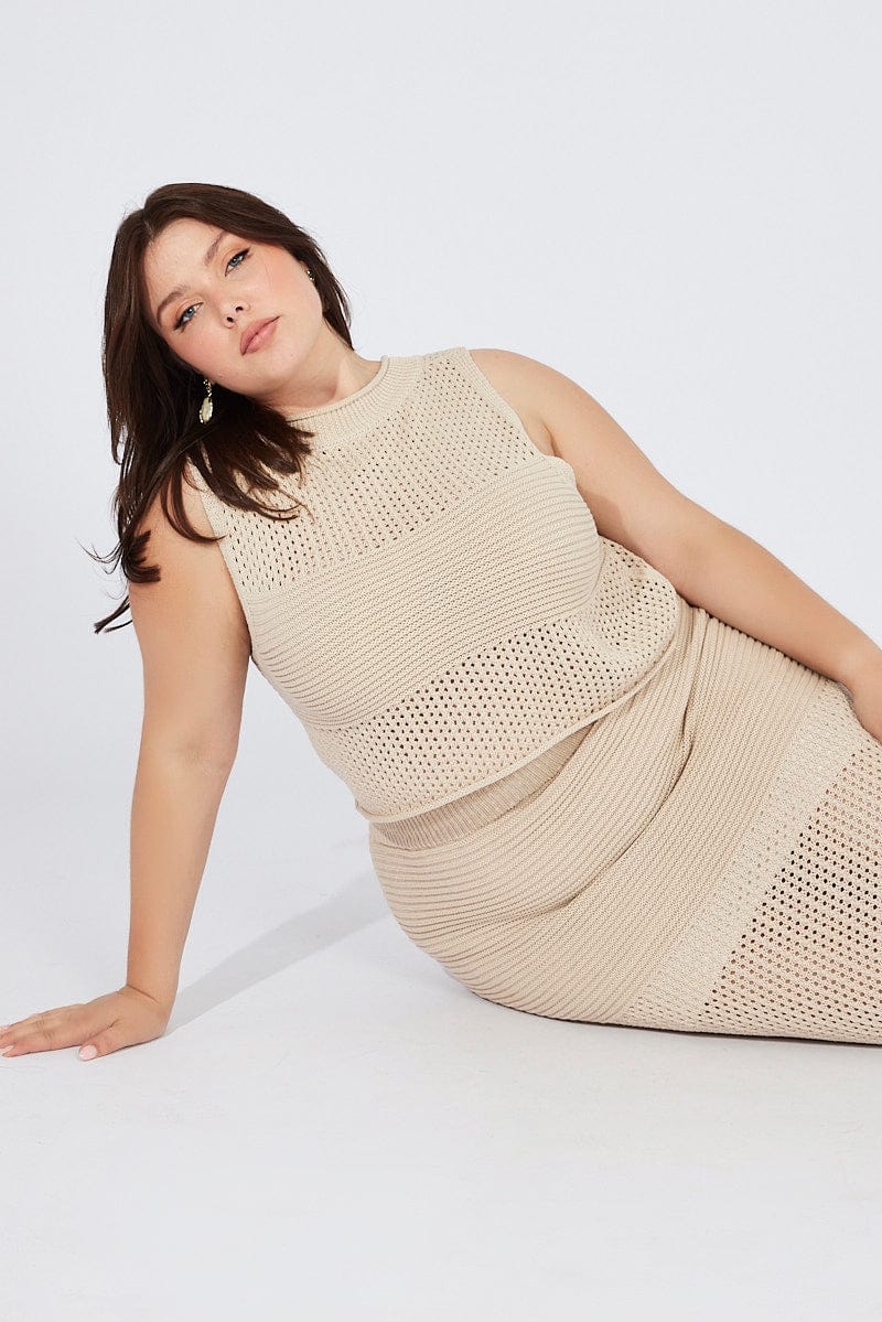 Beige Crochet Knit Tank Top for YouandAll Fashion