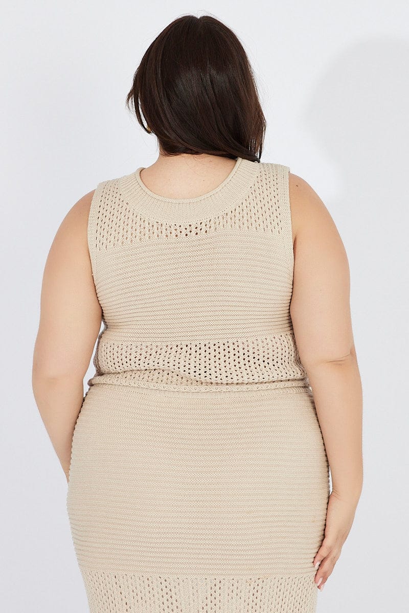 Beige Crochet Knit Tank Top for YouandAll Fashion