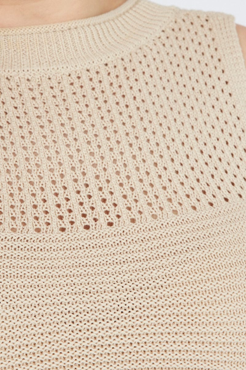 Beige Crochet Knit Tank Top for YouandAll Fashion