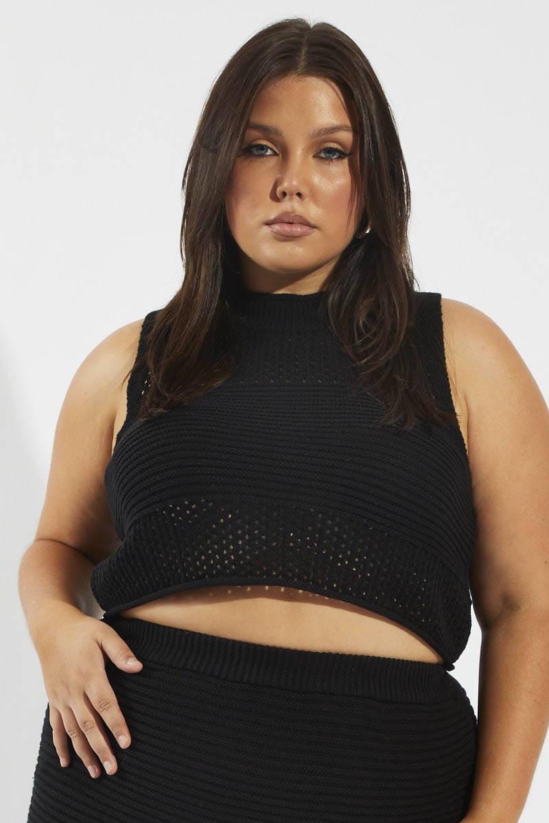 Black Crochet Knit Tank Top for YouandAll Fashion