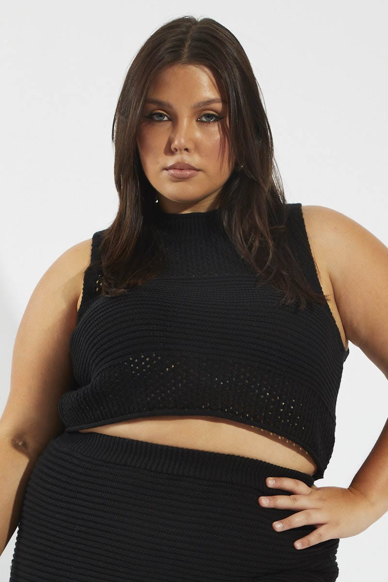 Black Crochet Knit Tank Top for YouandAll Fashion
