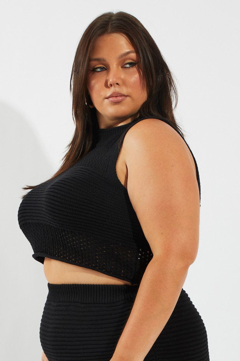 Black Crochet Knit Tank Top for YouandAll Fashion