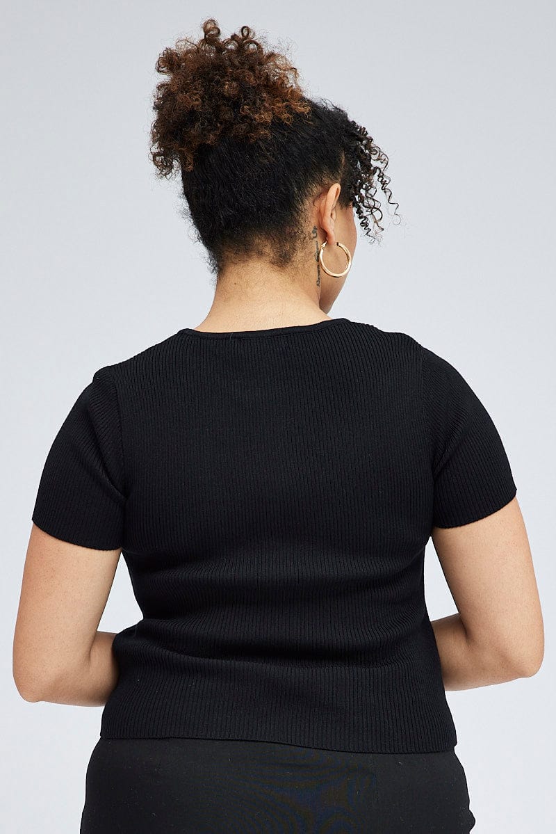 Black Knit Top Bust Cut Out Short Sleeve for YouandAll Fashion