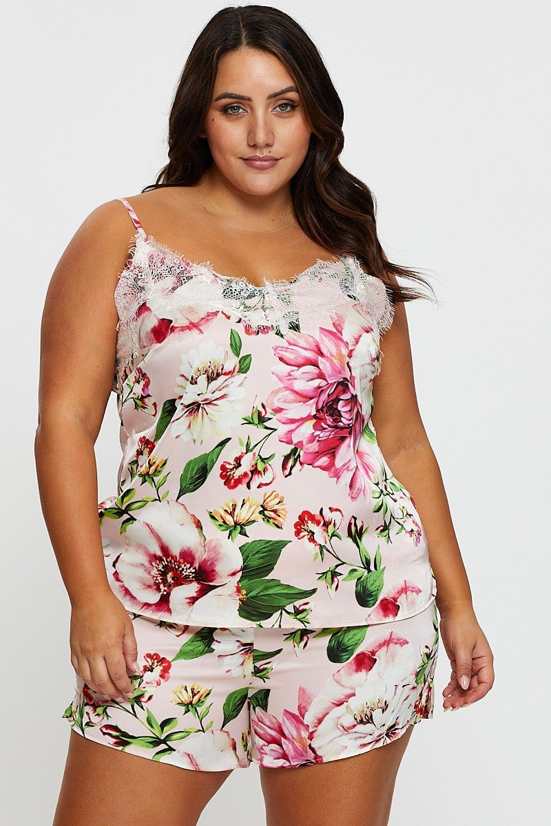 Floral Prt V-Neck Lace Trim Sleeveless Satin For Women By You And All